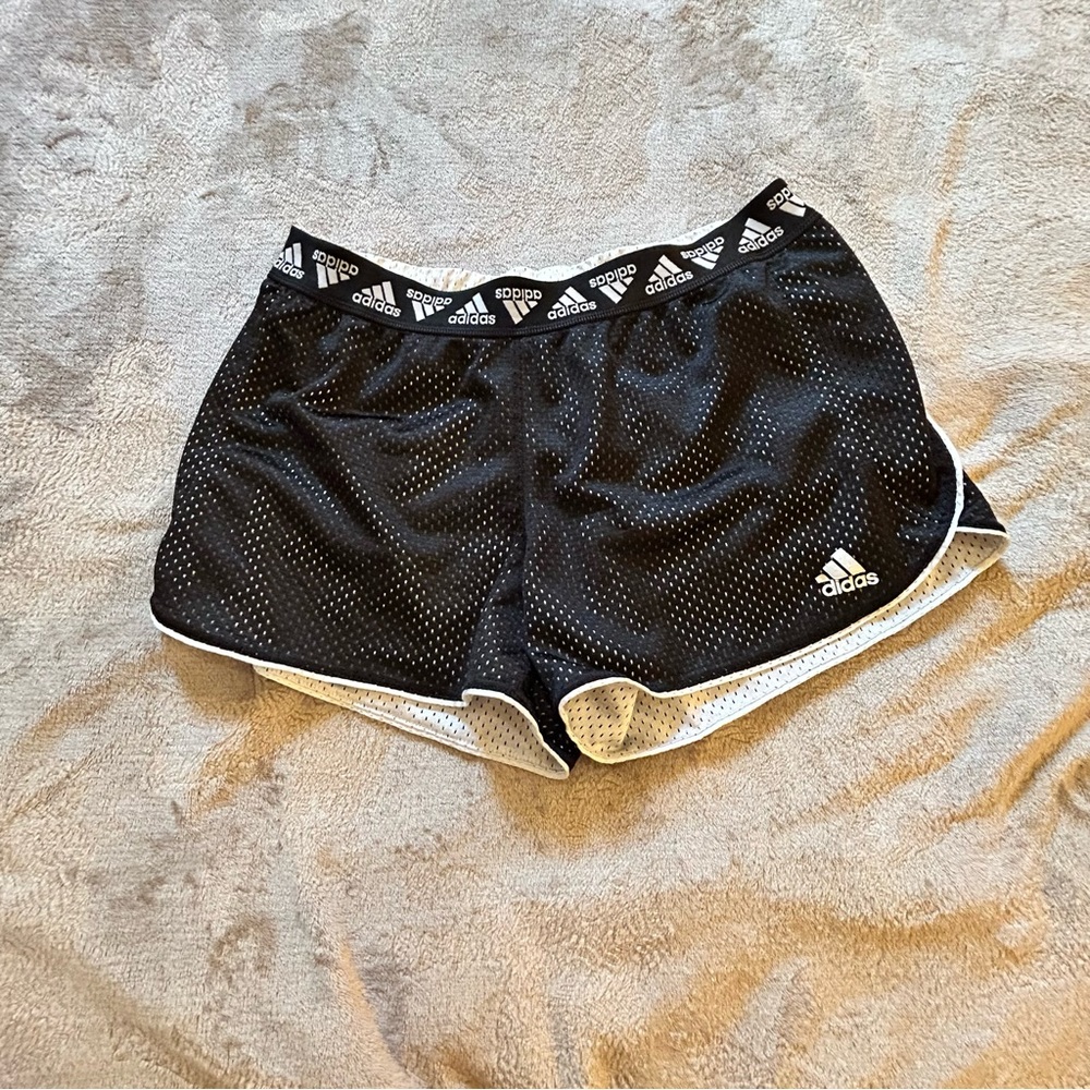 Adidas black silver reversible running shorts Size S/M